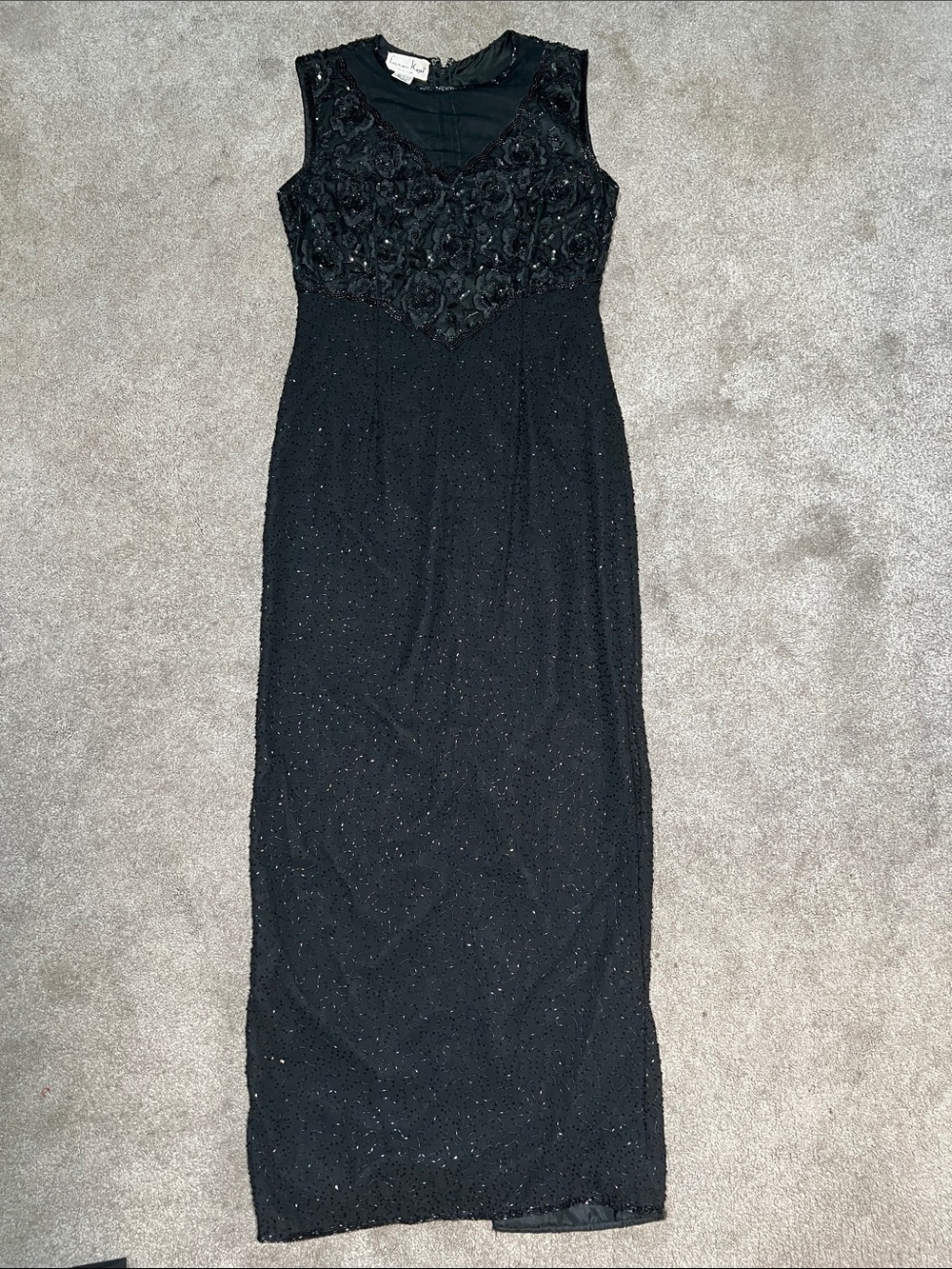 Vintage Lawrence Kazar Black Beaded Maxi Dress Size Medium